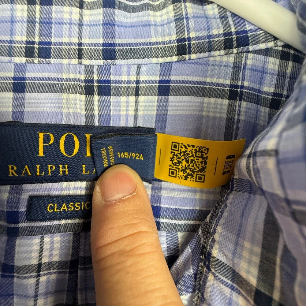 Polo Ralph Lauren Mens Plaid Shirt Small Classic Fit‎ Button Down Blue White